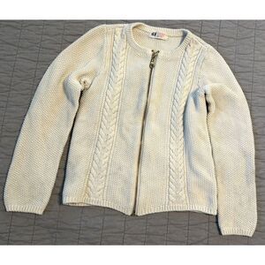 H&M Kid's off-white cable-knit zip-up cardigan sweater size 6-8Y
